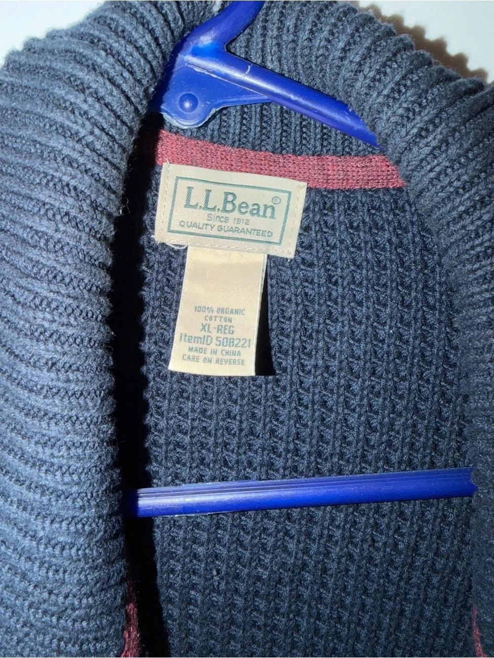 L.L.Bean Organic Cotton Full Zip Chunky Knit Cardigan Sweater Navy XL